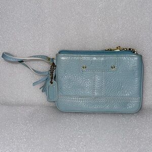 Coach light blue pebble leather 4X6 inch wristlet